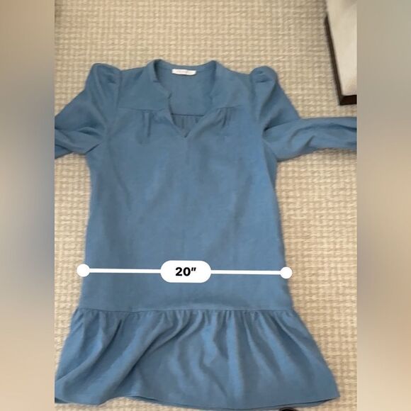 Joy Joy Blue Corduroy mini flounce dress w long puffy sleeves and a drop waist-S - Picture 15 of 15